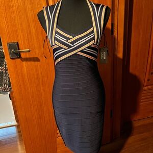 Guess size S Navy with Orange and white stripes dress.  New w/ tags